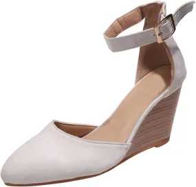 Womens Closed Toe Sandals Buckle Ankle Strap High Chunky Heels Sandals Closed Toe Espadrilles Wedge Shoes Platform