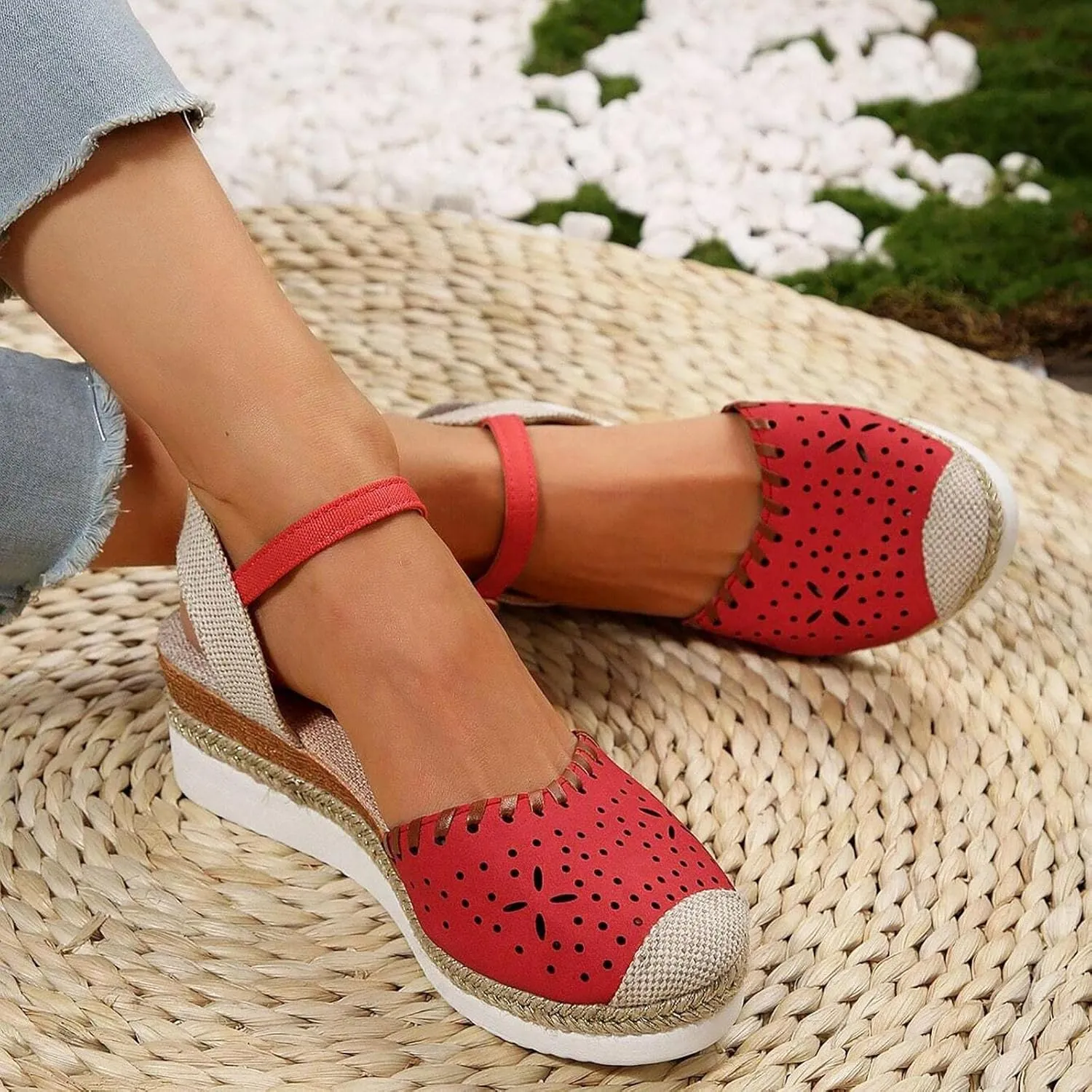 Womens Espadrille Wedge Sandals Close Toe Platform Ankle Strap Slingback Summer Dress Shoes Low Heel Wide Width Dressy
