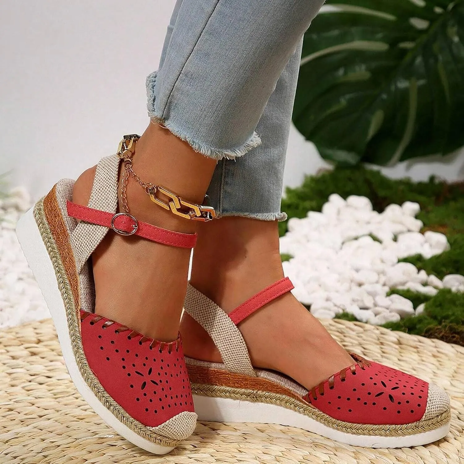 Womens Espadrille Wedge Sandals Close Toe Platform Ankle Strap Slingback Summer Dress Shoes Low Heel Wide Width Dressy