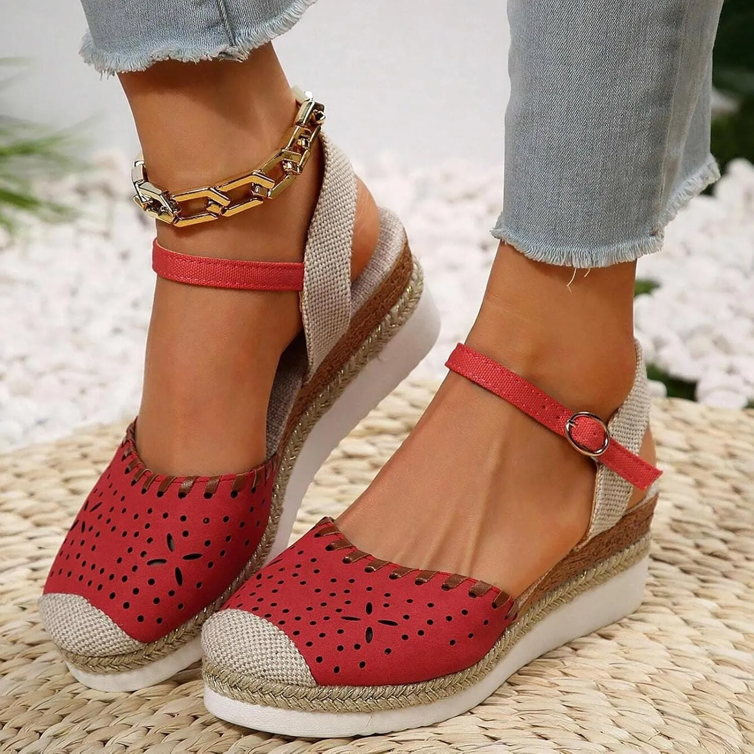 Womens Espadrille Wedge Sandals Close Toe Platform Ankle Strap Slingback Summer Dress Shoes Low Heel Wide Width Dressy