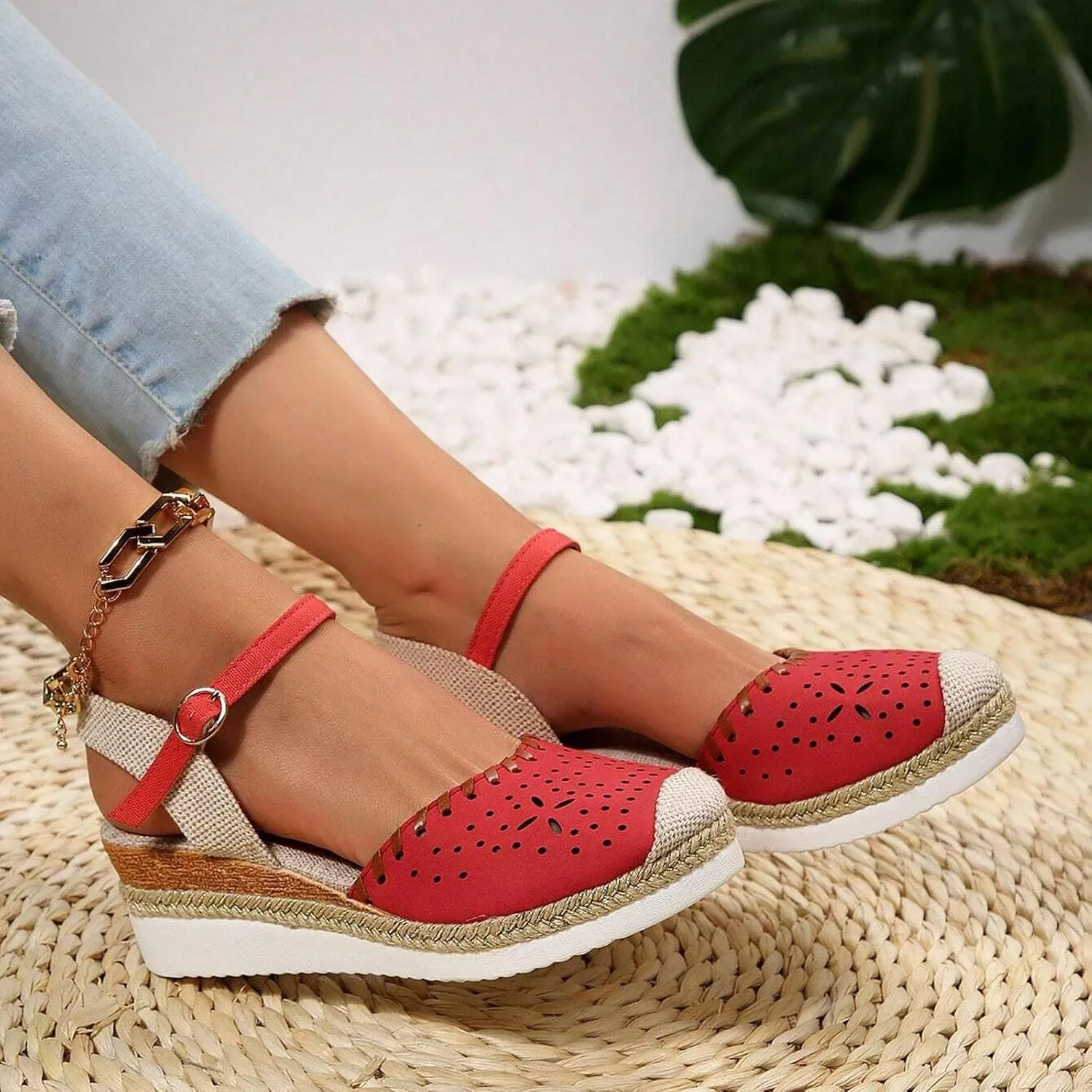 Womens Espadrille Wedge Sandals Close Toe Platform Ankle Strap Slingback Summer Dress Shoes Low Heel Wide Width Dressy