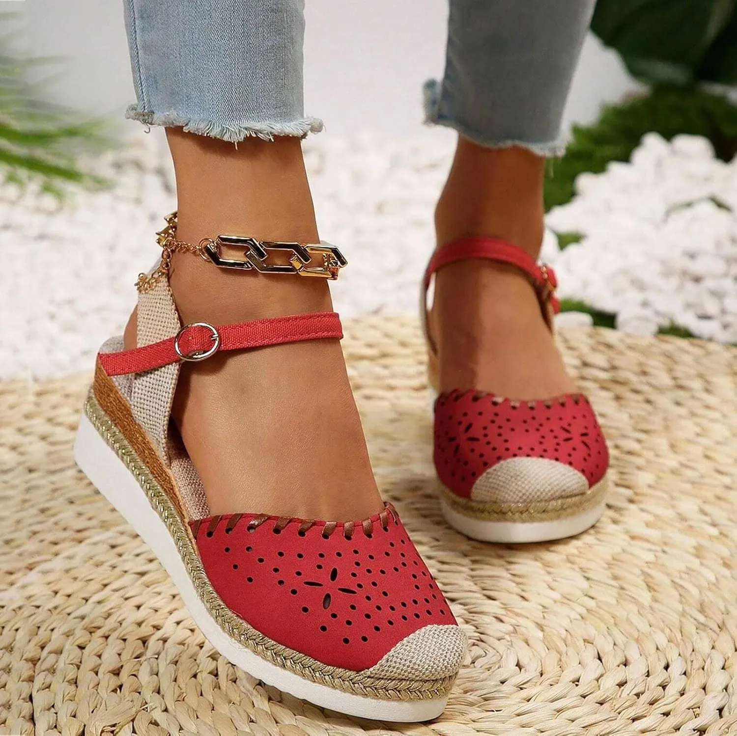 Womens Espadrille Wedge Sandals Close Toe Platform Ankle Strap Slingback Summer Dress Shoes Low Heel Wide Width Dressy