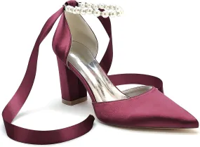 Women's High Chunky Closed Toe High Heels Block Heel Pearl Elegant Wedding Shoes Prom Evening Party Dress Pumps Shoes