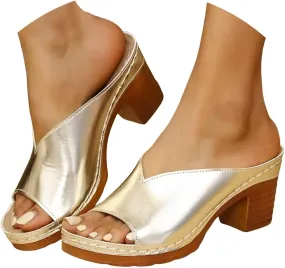 Women's Open Toe Heels Sandals Low Block Chunky Heeled Sandal 2025 Summer Fashion Casual Fish Mouth Solid Color Slingback Slippers Vintage Comfortable Beach Dressy Slide Walking Shoes