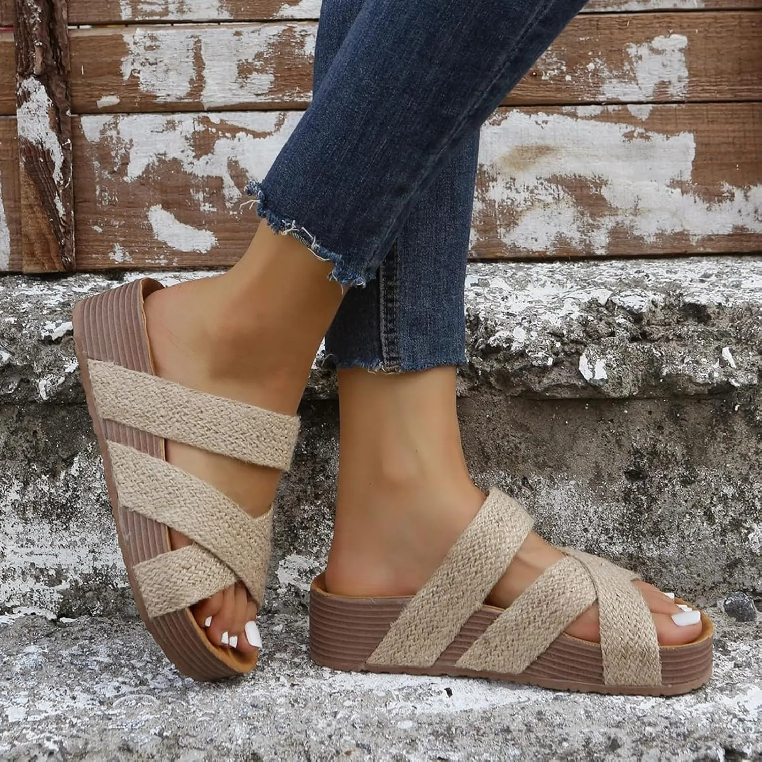 Women's Sandals Big Size Summer Braided Sandals Casual Dressy Cross Strap Shoes Beach Lightweight Comfortable Sandal
