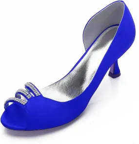 Womens Wedding Shoes Women's Rhinestone-Accented High Heel Mary Jane Pumps with Round Toe & Ankle Strap Elegant & Wedding, Bridal Party, Work, & Dress Shoes(Blue,8)