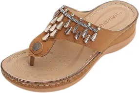 Womens Wedge Sandals Dressy Summer Comfortable Flip Flops with Arch Support Flower Hollow Thong Clip Toe Platform Sandals Shoes Lightweight Rhinestone Cushion Ladies Beach Shoes Slipper 2025