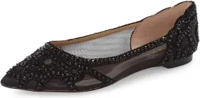 XYD Women Elegant Pointed Toe Rhinestone Flats Mesh Slip-on Crystals Wedding Bride Ballet Shoes
