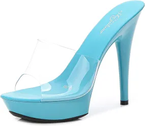 YIYA Women's High Heel Slides with Platform Clear Stiletto High Heels Sandals Peep Toe Dress Party Backless Shoes